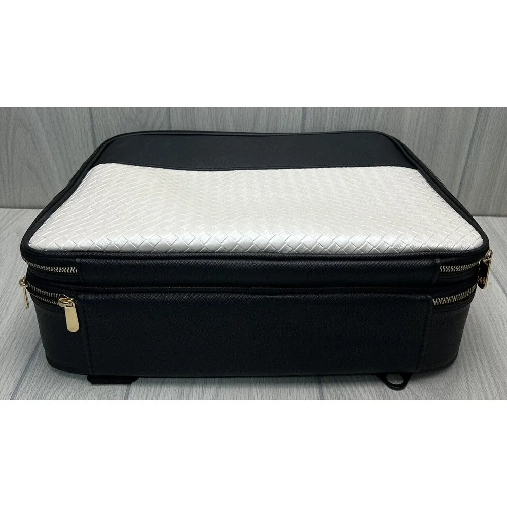 XL Makeup Jewelry Case Ivory Black Adjustable Compartments Travel Train Box